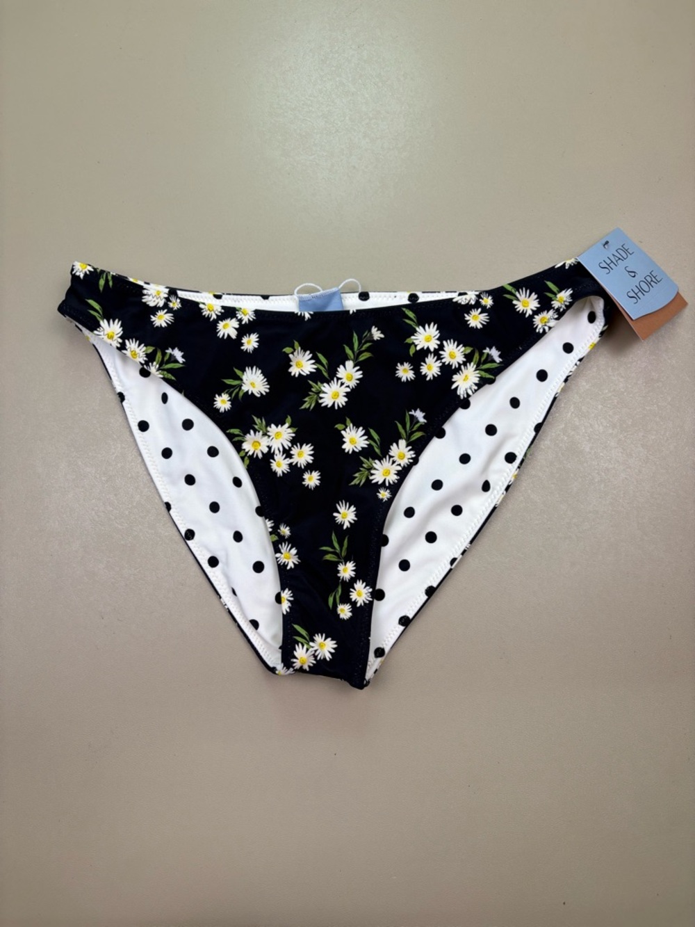 Shade Shore Bikini Bottom Reversible Floral Polka Dot Cheeky M NWT